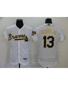 Men's Atlanta Braves #13 Ronald Acuna Jr 2020 White Golden Flex Base Stitched MLB Jersey