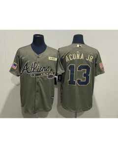 Men's Atlanta Braves #13 Ronald Acuna Jr. 2021 Green Salute To Service Cool Base Stitched Jersey