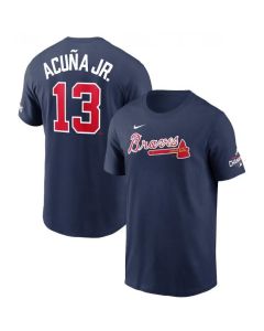 Men's Atlanta Braves #13 Ronald Acuna Jr. 2021 Navy World Series Champions Player Name & Number T-Shirt