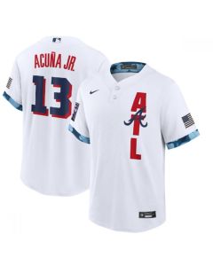 Men's Atlanta Braves #13 Ronald Acuna Jr. 2021 White All-Star Cool Base Stitched MLB Jersey