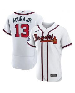 Men's Atlanta Braves #13 Ronald Acuna Jr. 2021 White World Series Champions Stitched Baseball Jersey