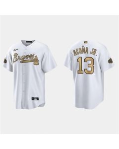 Men's Atlanta Braves #13 Ronald Acuna Jr. 2022 All-Star White Cool Base Stitched Baseball Jersey (White)