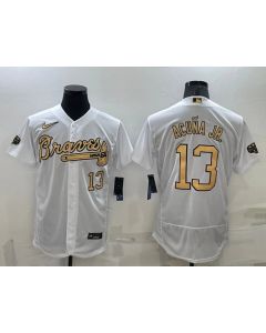 Men's Atlanta Braves #13 Ronald Acuna Jr. 2022 All-Star White Flex Base Stitched Baseball Jersey