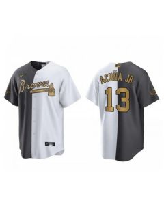 Men's Atlanta Braves #13 Ronald Acuna Jr. 2022 All-Star White Gray Two Tone Split Cool Base Stitched Baseball Jersey