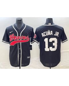 Men's Atlanta Braves #13 Ronald Acuna Jr. Black Cool Base Stitched Baseball Jersey (Black)