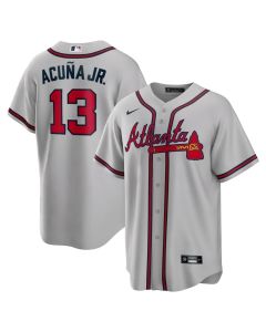 Men's Atlanta Braves #13 Ronald Acuna Jr. Gray Road Replica PlayerJersey