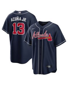 Men's Atlanta Braves #13 Ronald Acuna Jr. Navy Alternate Replica PlayerJersey (Navy)