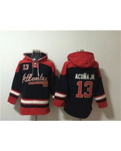 Men's Atlanta Braves #13 Ronald Acuna Jr. Navy/Red Ageless Must-Have Lace-Up Pullover Hoodie