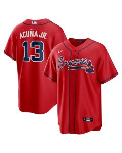 Men's Atlanta Braves #13 Ronald Acuna Jr. Red Alternate Replica PlayerJersey (Red)