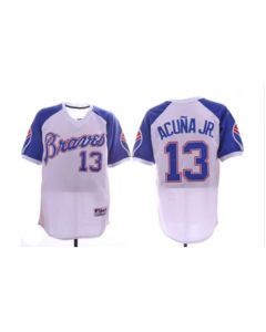 Men's Atlanta Braves #13 Ronald Acuna Jr. White 1974 Turn Back the Clock Jersey