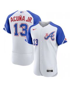 Men's Atlanta Braves #13 Ronald Acuna Jr. White 2023 City Connect Flex Base Stitched Jersey