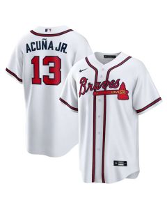 Men's Atlanta Braves #13 Ronald Acuna Jr. White Home Replica PlayerJersey (White)