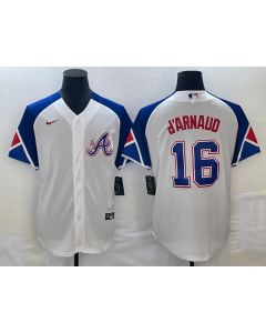 Men's Atlanta Braves #16 Travis d'Arnaud White 2023 City Connect Cool Base Stitched Baseball Jersey