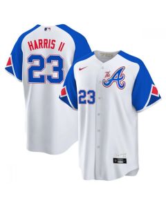 Men's Atlanta Braves #23 Michael Harris ii White 2023 City Connect Cool Base Stitched Baseball Jersey