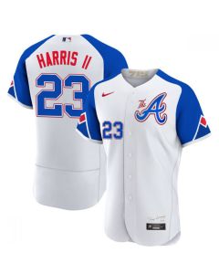 Men's Atlanta Braves #23 Michael Harris ii White 2023 City Connect Flex Base Stitched Baseball Jersey