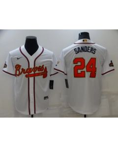 Men's Atlanta Braves #24 Deion Sanders 2022 White/Gold World Series Champions Program Cool Base Stitched Baseball Jersey