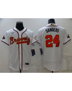 Men's Atlanta Braves #24 Deion Sanders 2022 White/Gold World Series Champions Program Flex Base Stitched Baseball Jersey