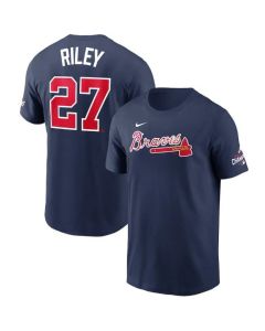 Men's Atlanta Braves #27 Austin Riley 2021 Navy World Series Champions Player Name & Number T-Shirt