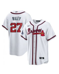 Men's Atlanta Braves #27 Austin Riley 2021 White World Series Champions Cool Base Stitched Jersey