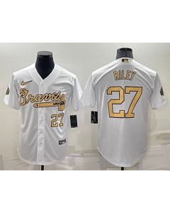 Men's Atlanta Braves #27 Austin Riley 2022 All-Star White Cool Base Stitched Baseball Jersey (White)