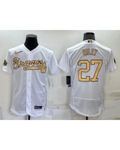 Men's Atlanta Braves #27 Austin Riley 2022 All-Star White Flex Base Stitched Baseball Jersey