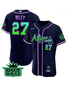 Men's Atlanta Braves #27 Austin Riley 2023 Galaxy Flex Base Stitched Baseball Jersey