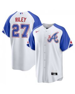 Men's Atlanta Braves #27 Austin Riley White 2023 City Connect Cool Base Stitched Baseball Jersey
