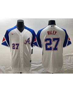 Men's Atlanta Braves #27 Austin Riley White 2023 City Connect Cool Base With Patch Stitched Baseball Jersey