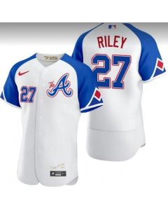 Men's Atlanta Braves #27 Austin Riley White 2023 City Connect Flex Base Stitched Jersey