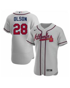 Men's Atlanta Braves #28 Matt Olson Grey Flex Base Stitched Baseball Jersey