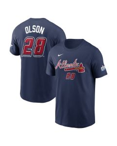 Men's Atlanta Braves #28 Matt Olson Navy 2025 MLB Speedway Classic Name & Number T-Shirt (Navy)