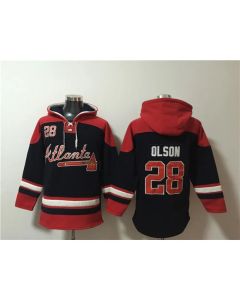 Men's Atlanta Braves #28 Matt Olson Navy/Red Ageless Must-Have Lace-Up Pullover Hoodie