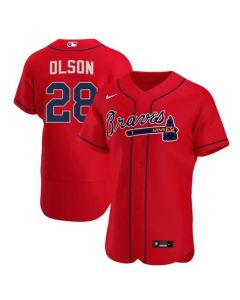 Men's Atlanta Braves #28 Matt Olson Red Flex Base Stitched Baseball Jersey