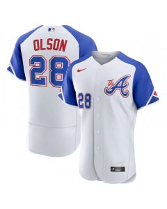 Men's Atlanta Braves #28 Matt Olson White 2023 City Connect Flex Base Stitched Jersey