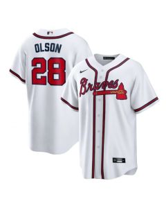 Men's Atlanta Braves #28 Matt Olson White Cool Base Stitched Baseball Jersey