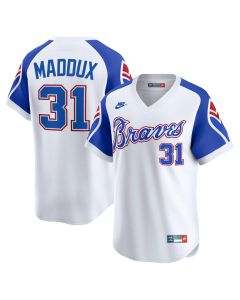 Men's Atlanta Braves #31 Greg Maddux Nike White Throwback Cooperstown Collection Limited Jersey