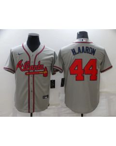Men's Atlanta Braves #44 Hank Aaron Grey Cool Base Stitched Jersey (Grey)