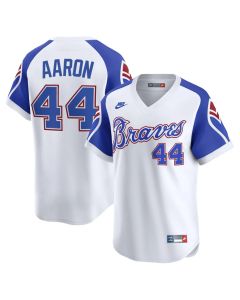 Men's Atlanta Braves #44 Hank Aaron Nike White Throwback Cooperstown Collection Limited Jersey (White)