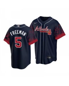 Men's Atlanta Braves #5 Freddie Freeman 2021 Navy Cool Base Stitched Jersey