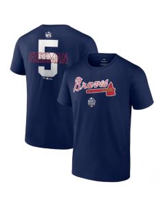 Men's Atlanta Braves #5 Freddie Freeman 2021 Navy World Series Bound Closer Name & Number T-Shirt