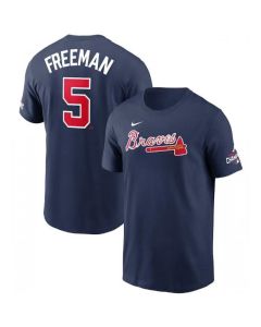Men's Atlanta Braves #5 Freddie Freeman 2021 Navy World Series Champions Player Name & Number T-Shirt