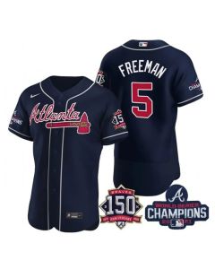 Men's Atlanta Braves #5 Freddie Freeman 2021 Navy World Series With 150th Anniversary Patch Stitched Baseball Jersey