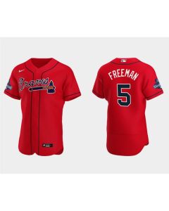 Men's Atlanta Braves #5 Freddie Freeman 2021 Red World Series Champions Flex Base Stitched Jersey