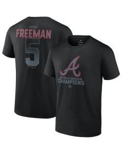 Men's Atlanta Braves #5 Freddie Freeman Black 2021 World Series Champions Name & Number T-Shirt