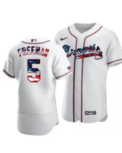 Men's Atlanta Braves #5 Freddie Freeman White 2020 Stars & Stripes Flex Base Stitched Jersey