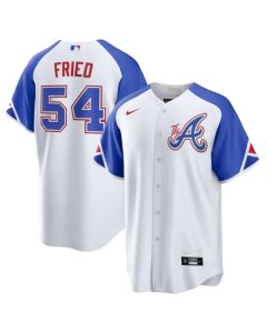 Men's Atlanta Braves #54 Max Fried White 2023 City Connect Cool Base Stitched Baseball Jersey
