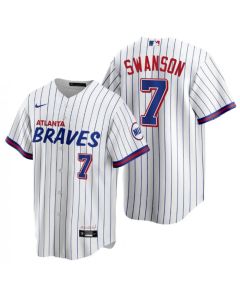 Men's Atlanta Braves #7 Dansby Swanson 2021 White City Connect Stitched Jersey