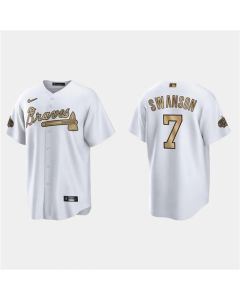 Men's Atlanta Braves #7 Dansby Swanson 2022 All-Star White Cool Base Stitched Baseball Jersey (White)
