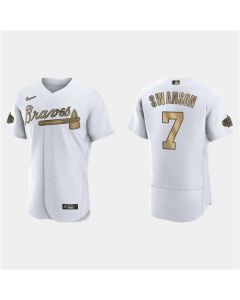 Men's Atlanta Braves #7 Dansby Swanson 2022 All-Star White Flex Base Stitched Baseball Jersey (White)