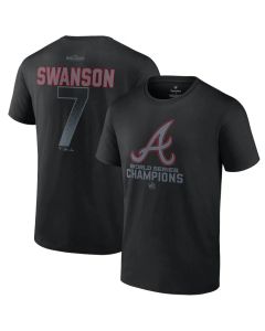 Men's Atlanta Braves #7 Dansby Swanson Black 2021 World Series Champions Name & Number T-Shirt